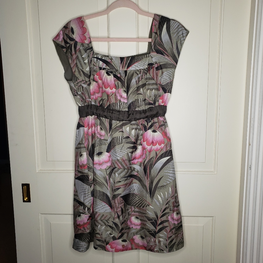 Dress Floral Square Neck Short Sleeves Sz 2 MOULINETTE SOEURS